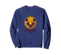 Lion féroce : Art géométrique du Zodiaque Lion pour Les Fans d'astrologie Sweatshirt, Unisexe pour Adultes, Bleu Marine, XL