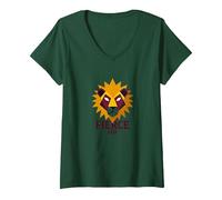 Lion féroce : Art géométrique du Zodiaque Lion pour Les Fans d'astrologie T-Shirt avec Col en V, Femme, Vert Forêt, M