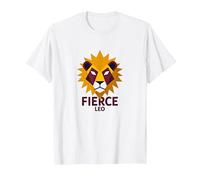 Lion féroce : Art géométrique du Zodiaque Lion pour Les Fans d'astrologie T-Shirt, Homme, Blanc, XL