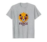 Lion féroce : Art géométrique du Zodiaque Lion pour Les Fans d'astrologie T-Shirt, Homme, Gris Chiné, 5XL