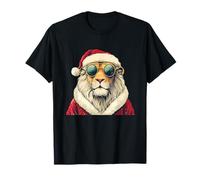 Lion Festif Amusant avec Lunettes de Soleil à Bascule avec Chapeau de Père Noël T-Shirt