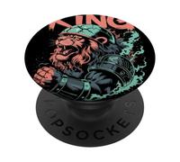 Lion galactique rugissant dans un casque avec armure spatiale PopSockets PopGrip Adhésif
