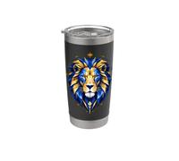 Lion géométrique en bleu et doré Gobelet isotherme en acier inoxydable double paroi