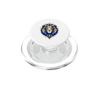 Lion géométrique en Bleu et doré PopSockets PopGrip pour MagSafe