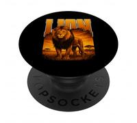 Lion, Gros Chat, Roi de la Savane, énormes Chats prédateurs, à la Chasse PopSockets PopGrip Adhésif