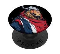 Lion Guerrier aux Couleurs norvégiennes pour garçons et Filles PopSockets PopGrip Adhésif