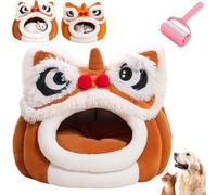 Lion Head Pet Beds,Cute Dance Lions Head Shape Pet House,Winter Warm Plush Pets Nest Puppy Houses with Cushion＆ Non-Slip Bottom,Soft Cozy Hideaway Nesting for Cats & Small Dogs (Coffee, Large)