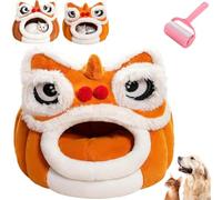 Lion Head Pet Beds,Cute Dance Lions Head Shape Pet House,Winter Warm Plush Pets Nest Puppy Houses with Cushion＆ Non-Slip Bottom,Soft Cozy Hideaway Nesting for Cats & Small Dogs (Brown, Large)