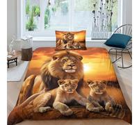 Lion Housse de Couette 2 Pcs Quilted Bedspread Literie Lion Comforter Bedding Set Bed Throw with Pillow Shams Glissière Entretien Facile Qualité Parure Luxury Soft Bedding Boys Girls Single 135x200cm
