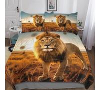 Lion Housse De Couette 2 Pièces Microfibre Parure De Lit en, pour Adultes Enfant, Housse Couette Et Taies d'oreiller Single135x200cm