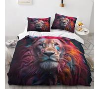 Lion Housse De Couette 3 Pièces Adultes Et Enfants Roi de la Jungle Parure De Lit Microfibre 3D Imprimé avec Fermeture Éclair avec d'oreiller Housses De Couettes King（220x240cm）