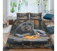 Lion Housse De Couette Literie 3D Imprimée Microfibre avec Fermeture Housse De Couette Taie d'oreiller King（220x240cm）