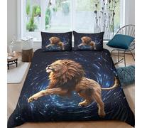 Lion in Motion Housse de Couette 3 pièces 3D Effet Microfibre résistante Fantaisie Cosmic Art Linge de Lit avec Taie d'oreiller Entretien Facile for Couple Single（135x200cm）