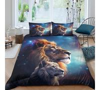 Lion in Space Parure de Lit Microfibre Hypoallergique 3 pièces Imprimé en 3D Confortable Cosmic Wildlife Art Housse de Couette avec 2 Taies d'oreiller Super Douce for Enfant Double（200x200cm）