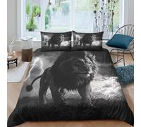 Lion in Storm Linge de Lit Microfibre résistante 3 Pièces 3D Imprimée Facile d'entretien Noir Blanc and Wildlife Housse de Couette avec Taie d'oreiller Douce for Chambre Adulte Super King（260x220cm）