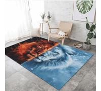 Lion Intérieur Tapis de Décoration 120x180cm Animaux Feu Tapis Poils Ras Lavable Salon Moquette, Soft Antidérapant Tapis De Sol pour Chambre Couloir Paillasson Entrée 1Q844