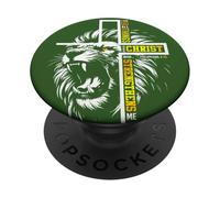 Lion Jésus Croix Dieu Bless I Can Do All Thing Through Christ PopSockets PopGrip Adhésif