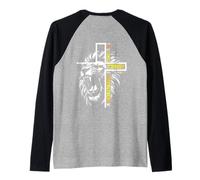 Lion Jésus I Can Do All Things Through Christ Art on Back Manche Raglan