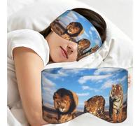 Lion, léopard et tigre se battent pour de la nourriture (imprimé), Masque de sommeil pour la maison, les voyages et le travail posté, couvrant entièrement les yeux et bloquant la lumière