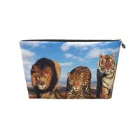 Lion, léopard et Tigre se Battent pour la Nourriture imprimé, Trousse de Toilette Trousse de Maquillage Sac à cosmétiques Trousse de Toilette de Voyage Portable
