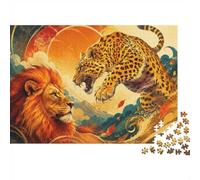 Lion Leopard Sun Jigsaw Puzzle, 1000 Pcs Indoor Adult Game | 70x50cm Carton, Exercice Cérébral, Ajustement Précis, Amateurs D'art, Réduction Du Stress