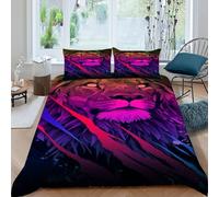 Lion Lignes colorées Housse De Couette 3 Pièces Parure De Couette Animal Theme Wildlife Microfibre 2 Taie d'oreiller King（220x240cm）