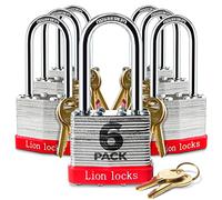 Lion Locks Cadenas à 6 clés identiques avec anse de 5,1 cm de long, 12 clés - Cadenas pour usage extérieur, serrures avec clés, boîtier en acier trempé, cylindre à goupille en laiton résistant au