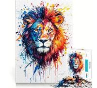Lion majestueux et Sauvage à l'aquarelle (Puzzle Adulte 1000 pièces,Jeu de Stimulation Cognitive sans Espace,Design ajusté,Cadeau d'anniversaire,Casse-tête (38x26cm))