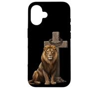 Lion majestueux par Cross Crown and Thorns Faith Coque pour iPhone 16
