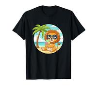 Lion Mignon avec Lunettes de Soleil Mangeant de la crème glacée Plage T-Shirt