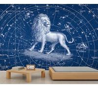 Lion Murals Blue Celestial Map Papier peint Art Déco Papier Peint Vintage Chambre à Coucher Salon Canapé Fond TV Grande Murale Poster 350 x 256 cm