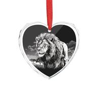 Lion noir et blanc illustration en cristal transparent pendentif cœur breloque romantique cristal amour pendentif décoration à suspendre pour bricolage artisanat cadeau pour la maison, fenêtre