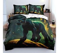 Lion Noir Housse de Couette Imprimée 3D - 100% Microfibre Roi de la Forêt Set de Literie 3 Pièces - 2 Taies d'oreiller, Doux et Respirant, Fermeture éclair et Attaches d'angle