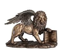 Lion of Saint Mark Winged Lion Holding Open Bible Bronze Finish Statue 10 Inch