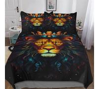 Lion Parure De Lit 3 Pièces Housse De Couette Drap Housse avec Taies D'oreillers pour Enfants Adultes Microfibre Douce Coton Housse Couette King (220x240cm)
