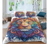 Lion Parure De Lit Animaux Housse De Couette 3 Pièces,de Literie avec Taie d'oreiller pour Microfibre Housses De Couettes avec Fermeture Éclair King（220x240cm）