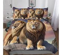 Lion Parure De Lit Housse De Couette Impressio 3D Microfibre Ultra Doux Hypoallergénique avec Taie d'oreiller 3 Pièces Garçons Filles Enfants Double (200x200cm)