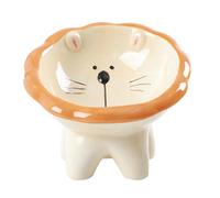 Lion Pets Gamelle en céramique inclinée pour chat avec bouche biseautée, design ergonomique en forme de lion inclinée, antidérapant, anti-refoulement pour nourriture et eau