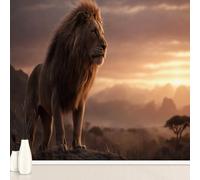 Lion Prairies Animaux Film Stickers Muraux Autocollant Coucher de Soleil Papier Peint, Afrique Forêt Paysage Mural pour Salon Chambre Décoratif Papier Pour Meuble Stickers Muraux 366 x 254 cm