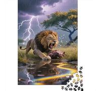 Lion Puzzle 1000 Pièces Jouet en Bois Cadeau Unique De l'art De La Décoration Tempête Lightning Challenge Toy pour Adultes Et Enfants À Partir De 12 Ans 1000pcs (75x50cm)