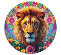 Lion Puzzle Rond De 1000 Pièces pour Adultes Animauxs Das Tier Wild Animauxs Beast Filles Décompression Progressive Réduction du Stress Cadeau Familiale 1000pcs (67.5x67.5cm)