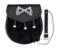 Lion rampant St.Andrews Sacoche Sporran avec 3 pompons en cuir de lapin Noir