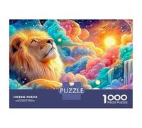 Lion Regarde à Un Coucher de Soleil Nuageux Vibrant Puzzle De 1000 Pièces Le Lion Éducatif Et De Défiant, Cadeau pour Tous 38x26cm/1000pcs