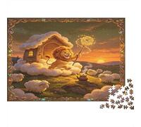 Lion Rêveur dans Maison de Nuage Puzzle 1000 Pièces Papier Puzzle pour Adultes Scène de Coucher du Soleil Fantaisie Relaxation Cadeau Décor Maison nan