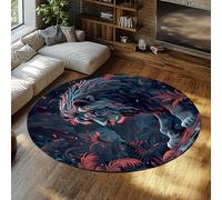 Lion Rond Tapis pour pépinière Conte de fées forêt Tropicale Dessin animé Cercle Tapis antidérapant à Poils Ras Grand Tapis pour Chambre à Coucher Cuisine blanchisserie 80cm