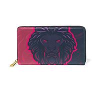 Lion Rouge Animal en Colère Portefeuille Zipper Long Bourse en Cuir Véritable avec Titulaire de la Carte de Crédit pour Téléphone Femmes Fille Hommes