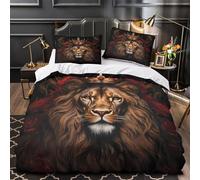 Lion Royal 3D Imprimé Drap de Couette Microfibre éclair dissimulé Fantaisie Royale Housse de Couette 2 taies éclair déco Chambre Enfant King（220x240cm）