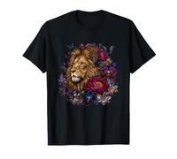 Lion Royal avec orchidée Pivoine et Papillons T-Shirt