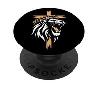 Lion Rugissant de Juda Croix Couronne d'épines chrétienne PopSockets PopGrip Adhésif