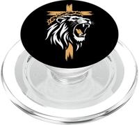Lion Rugissant de Juda Croix Couronne d'épines chrétienne PopSockets PopGrip pour MagSafe